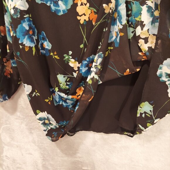 Calvin Klien Blouse Womens 1X black colorful floral flowy Boho Business Casual - Picture 10 of 12